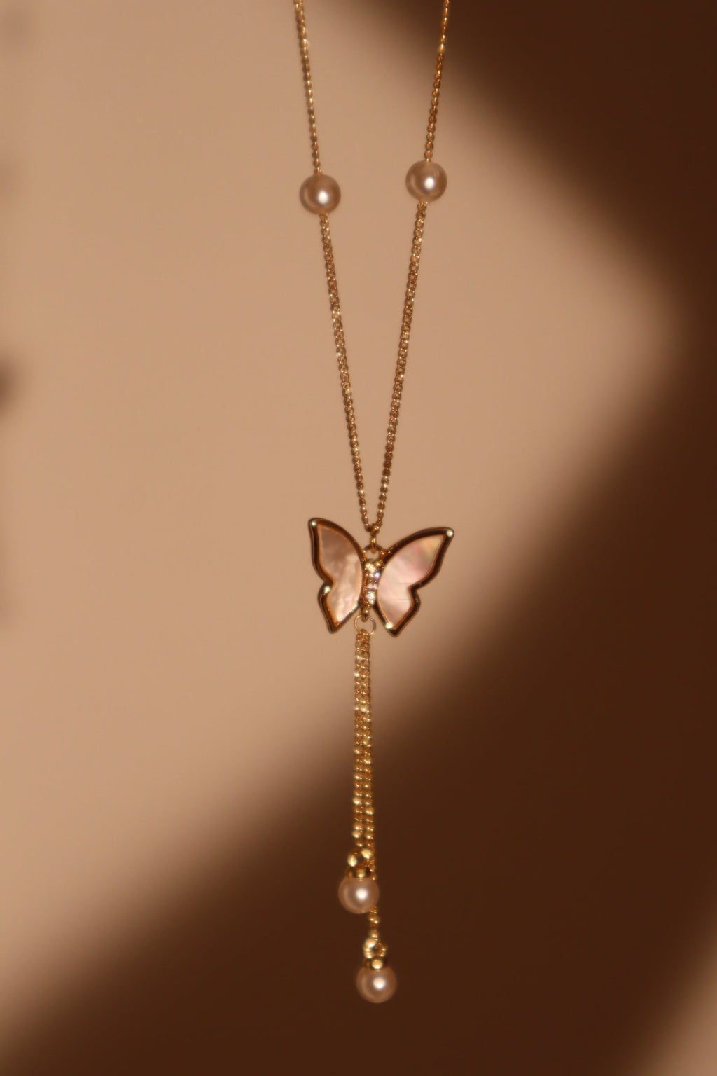 14K Real Gold Plated Butterfly Pearls Necklace