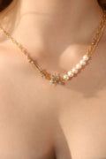 18K Real Gold Plated Diamond Saturn Star Pearls Necklace
