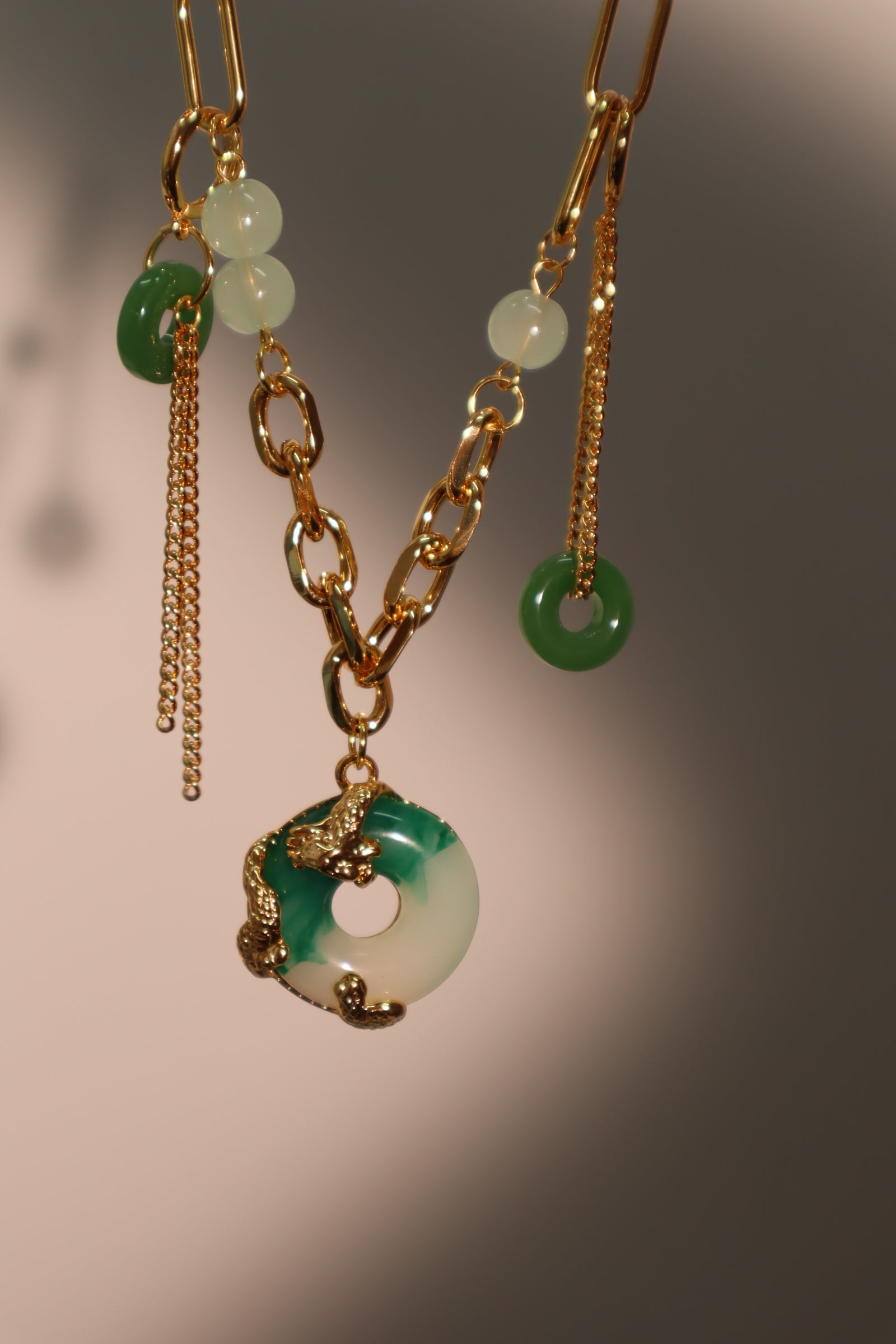 18K Real Gold Plated Jade Dragon Necklace (EARRINGS INCLUDED)