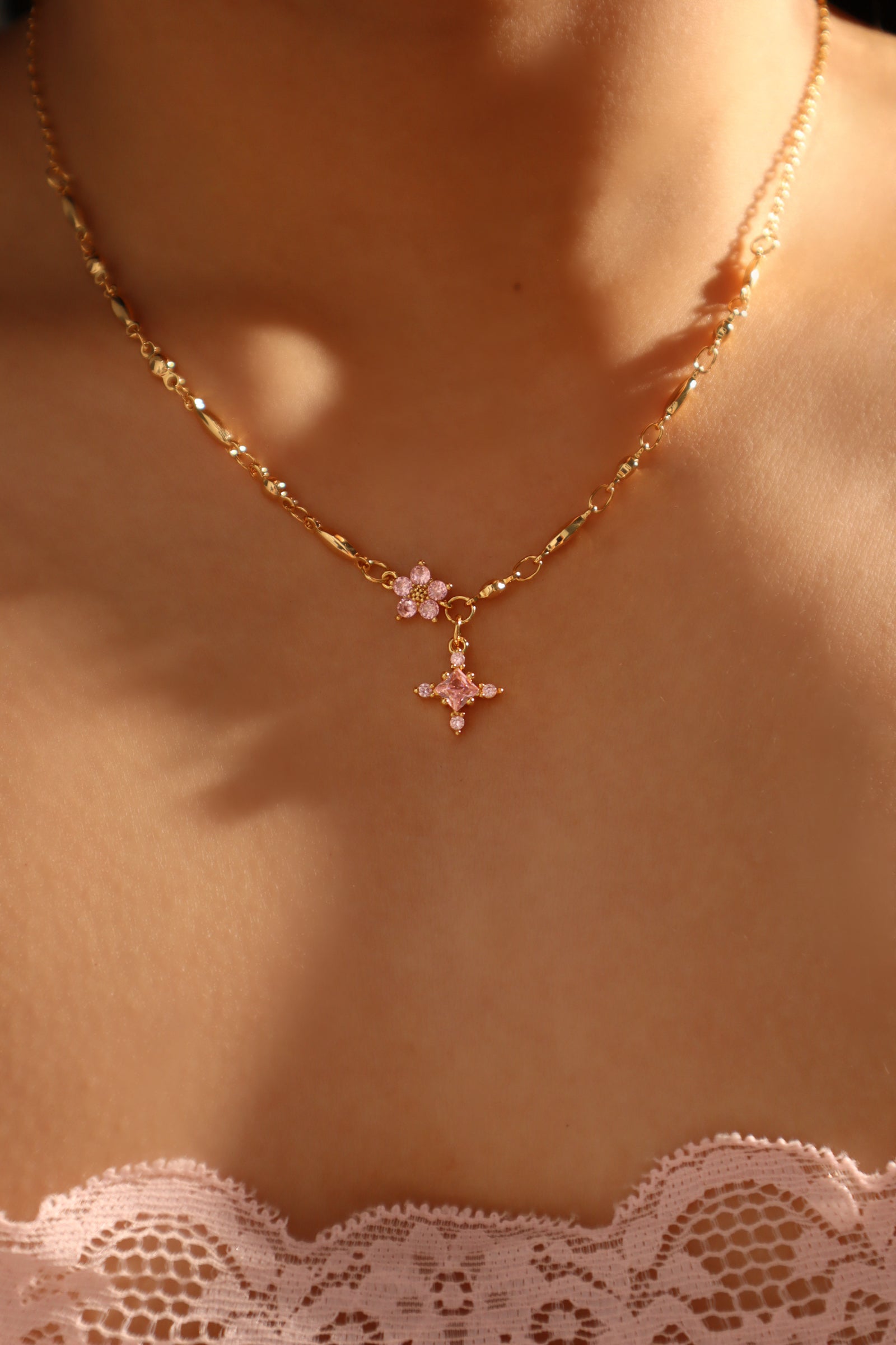 18K Real Gold Plated Tourmaline Starlight Cross Necklace