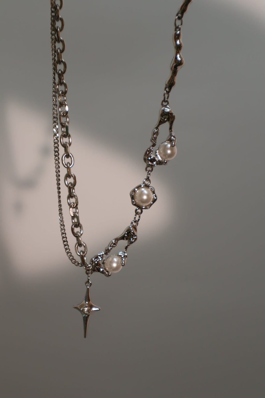 Palladium White Gold Plated Pearl Star Necklace
