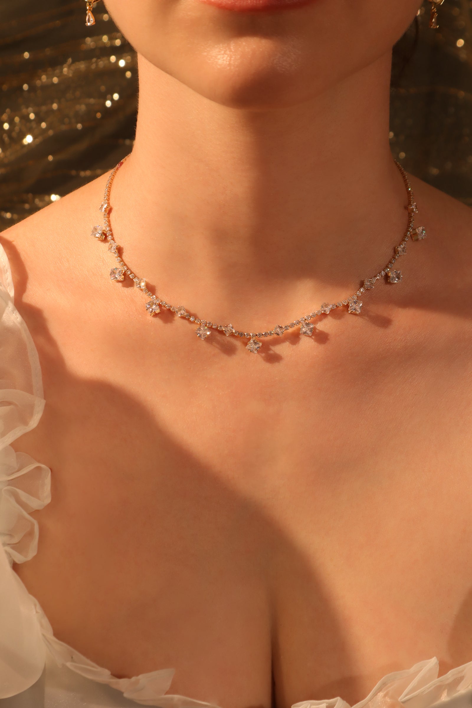 14K Real Gold Plated Multi Diamond Necklace
