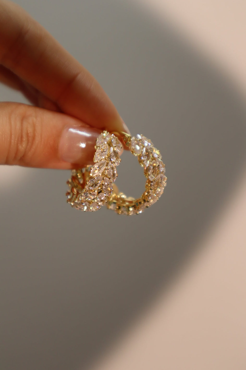14K Real Gold Plated Diamond Leaf Hoop Earrings