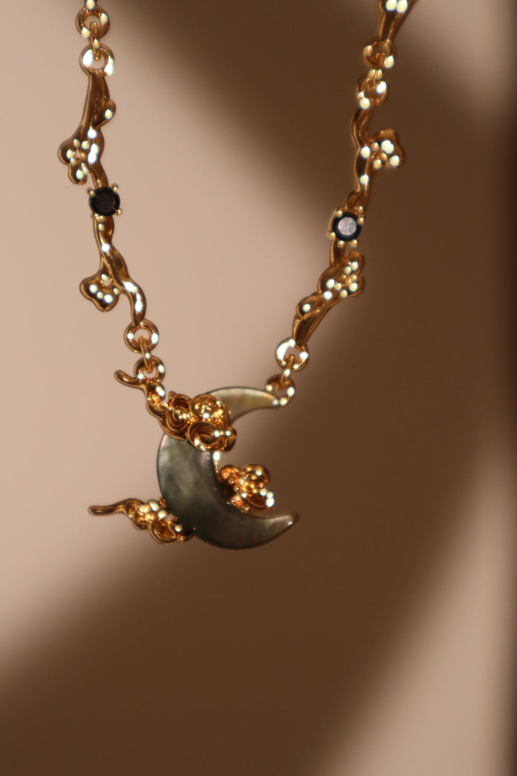 18K Real Gold Plated Black Shell Moon Necklace