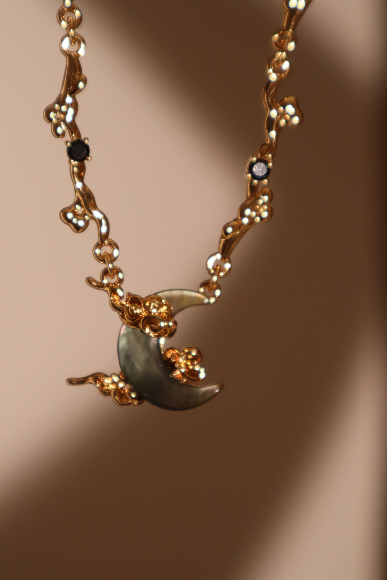 18K Real Gold Plated Black Shell Moon Necklace