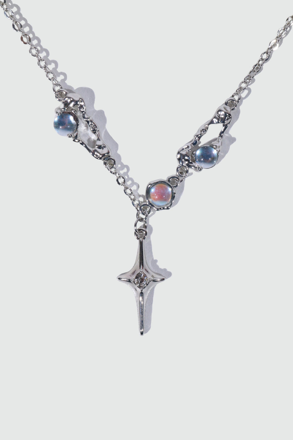 Palladium White Gold Plated Moonstones Star Necklace