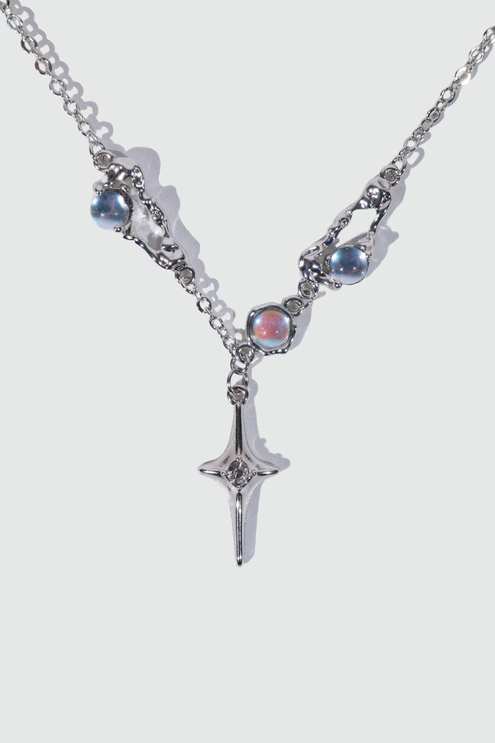 Palladium White Gold Plated Moonstones Star Necklace