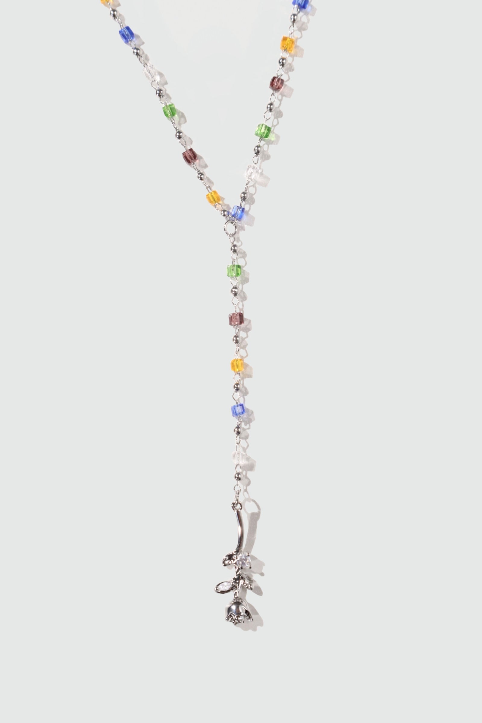 Palladium White Gold Plated Color Gem Rose Lariat Long Necklace