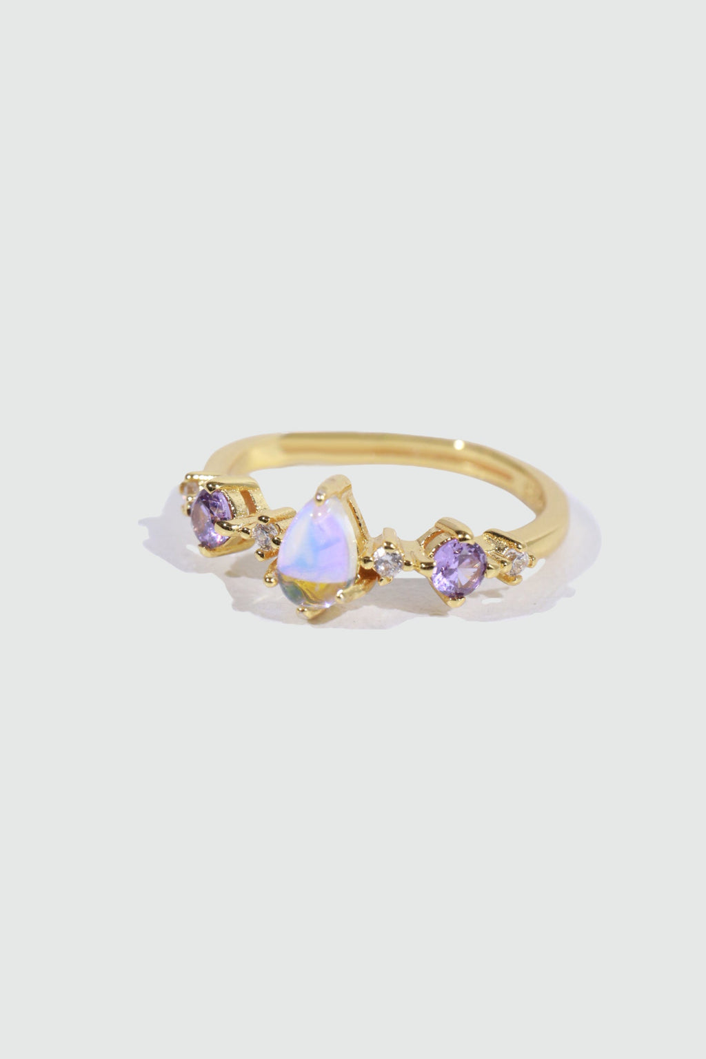 14K Real Gold Plated Gradient Purple Water Drop Ring