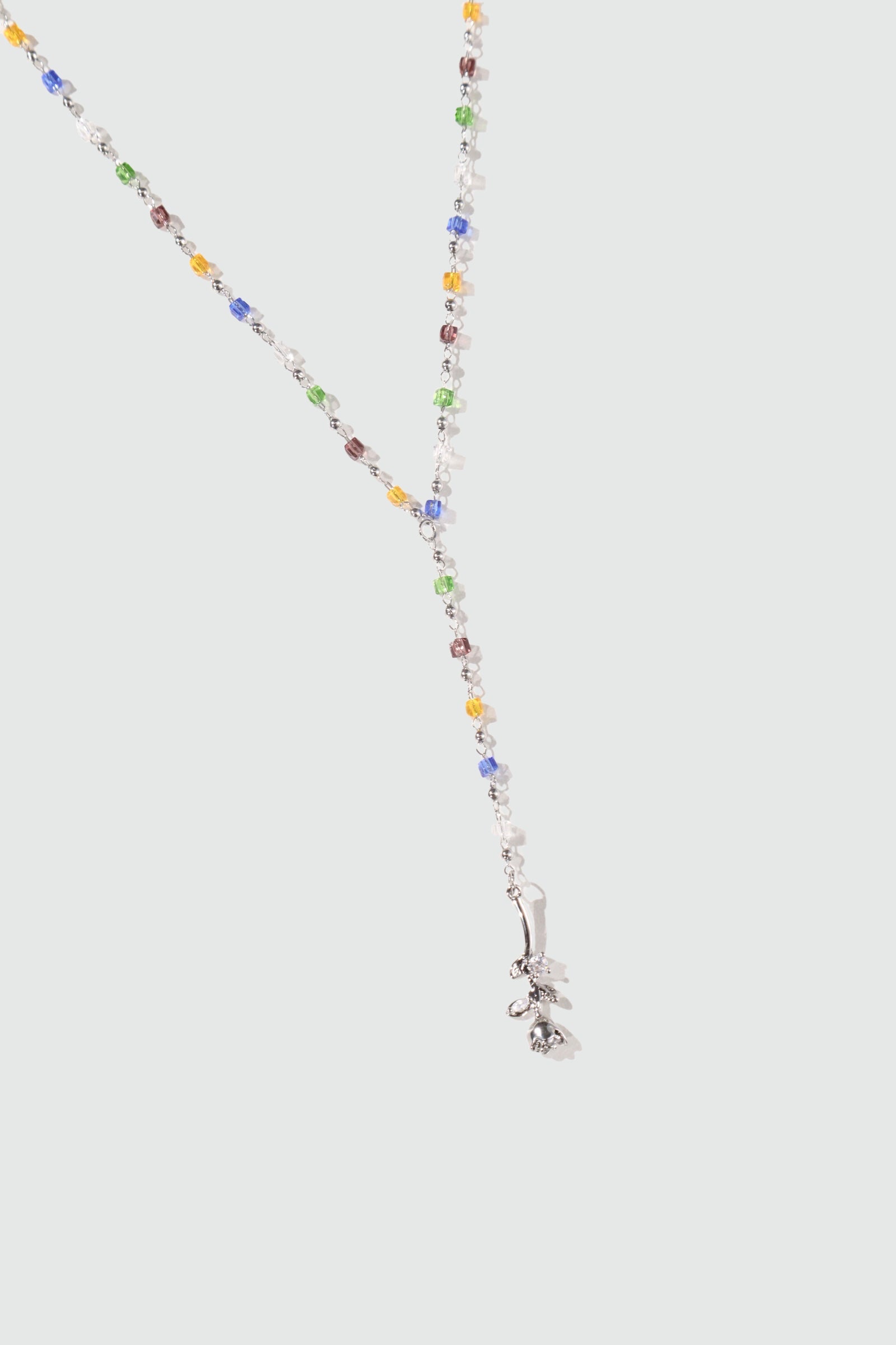 Palladium White Gold Plated Color Gem Rose Lariat Long Necklace