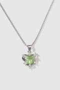 Palladium White Gold Plated Diamond Green Gem Heart Necklace