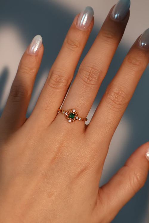 18K Real Gold Plated Emerald Blossom Ring