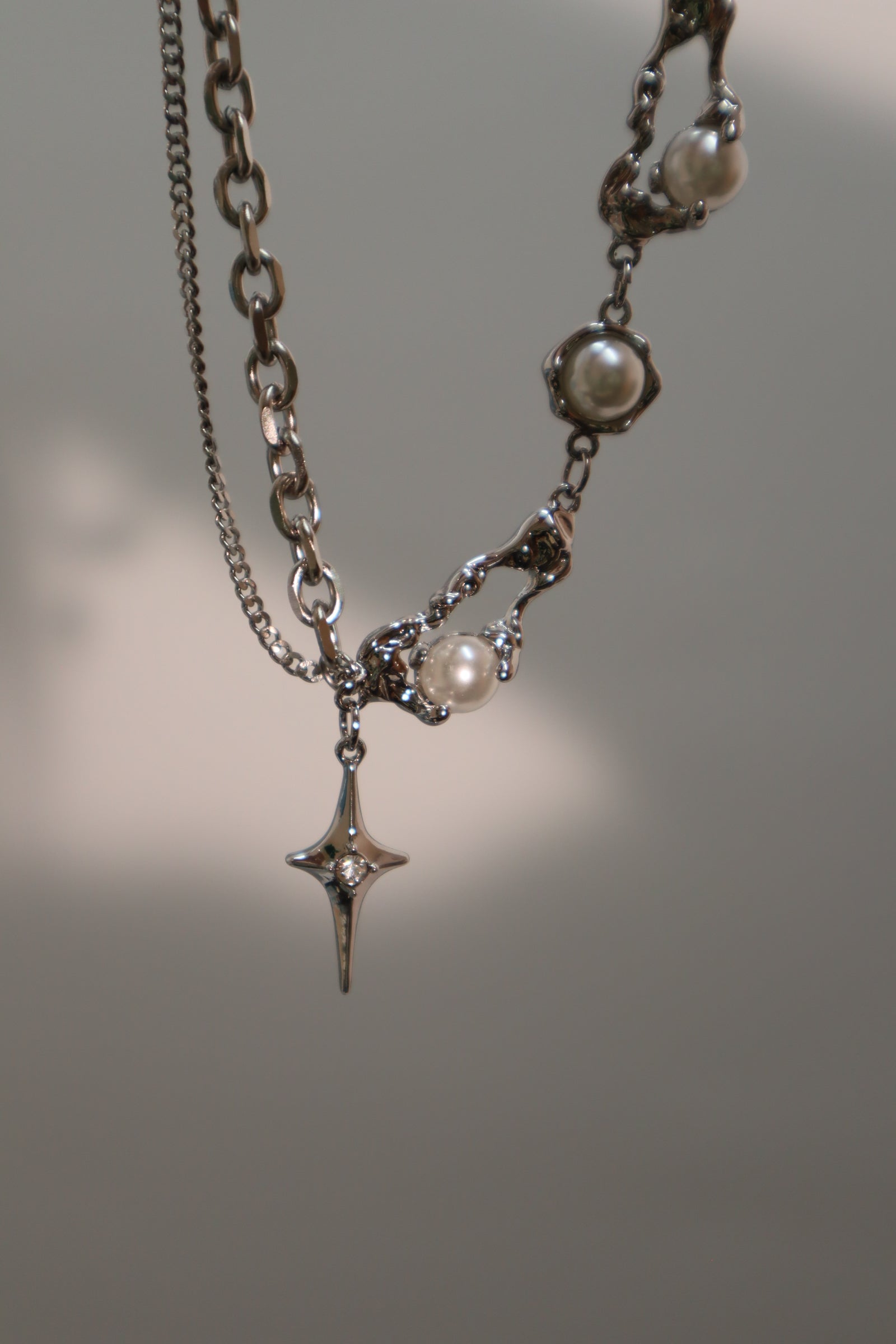 Palladium White Gold Plated Pearl Star Necklace