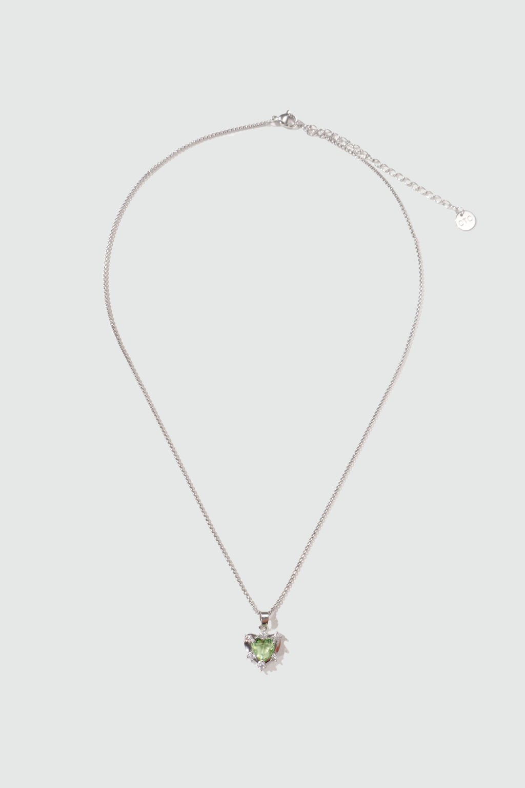Palladium White Gold Plated Diamond Green Gem Heart Necklace