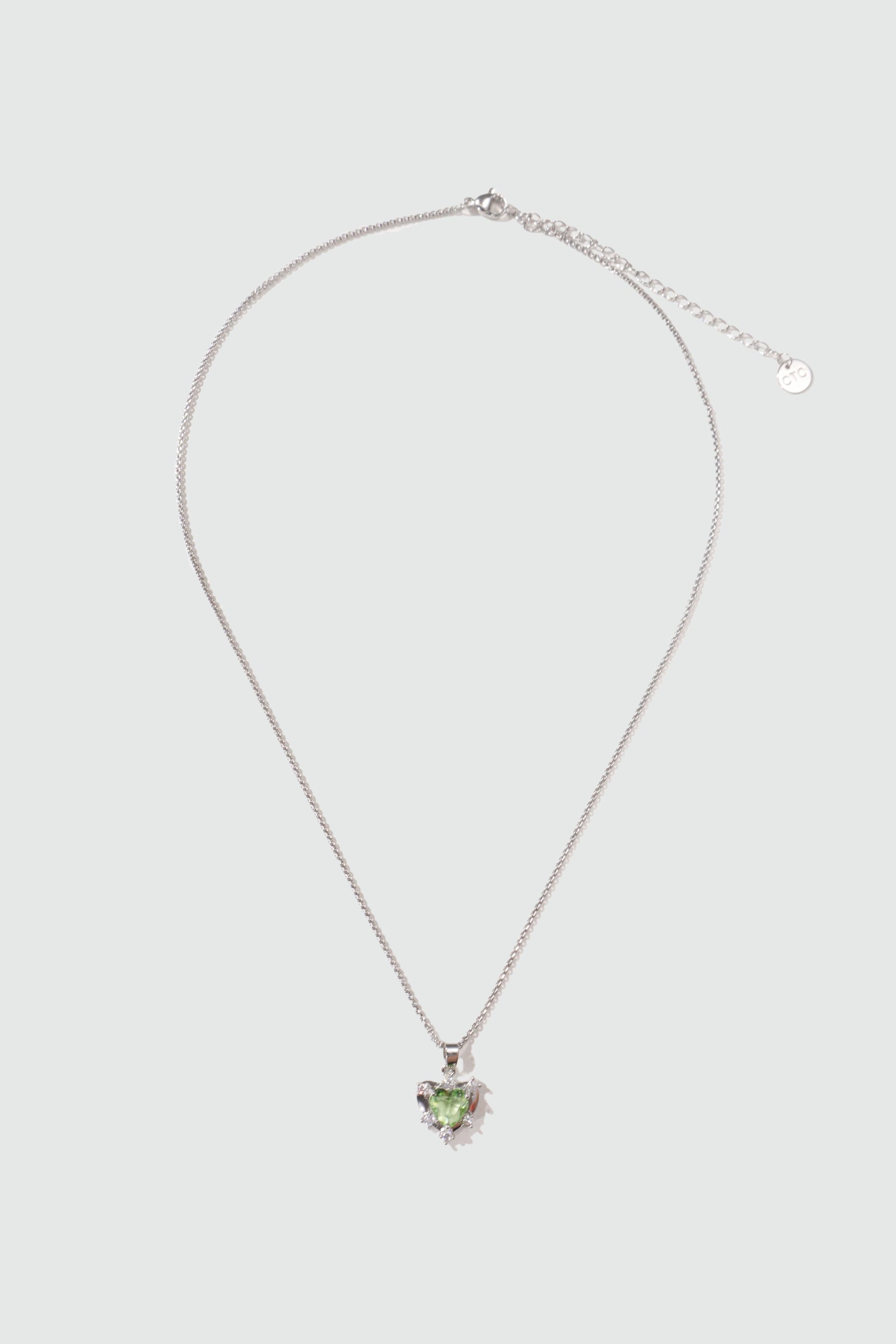 Palladium White Gold Plated Diamond Green Gem Heart Necklace