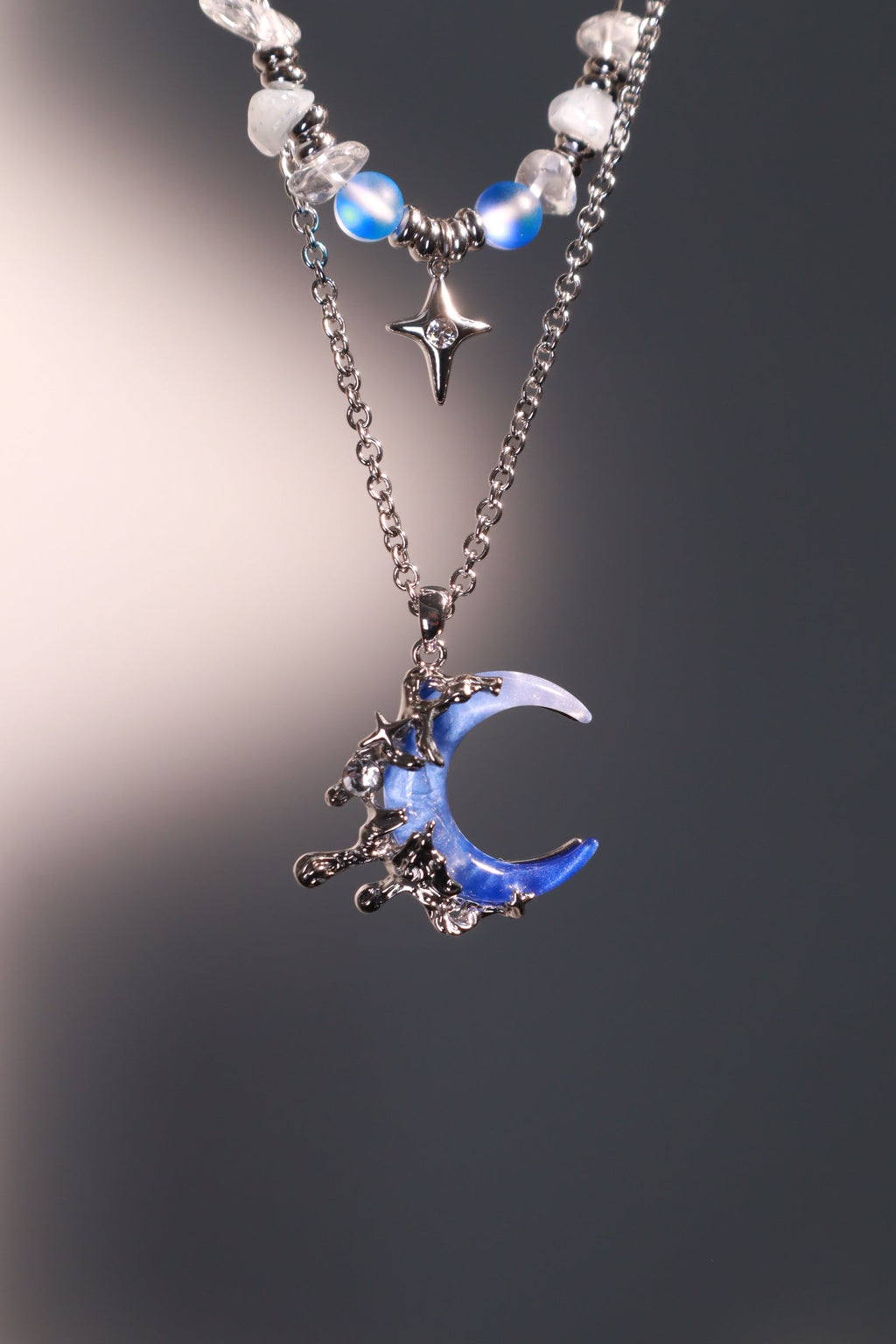 Palladium White Gold Plated Gradient Blue Moon Necklace
