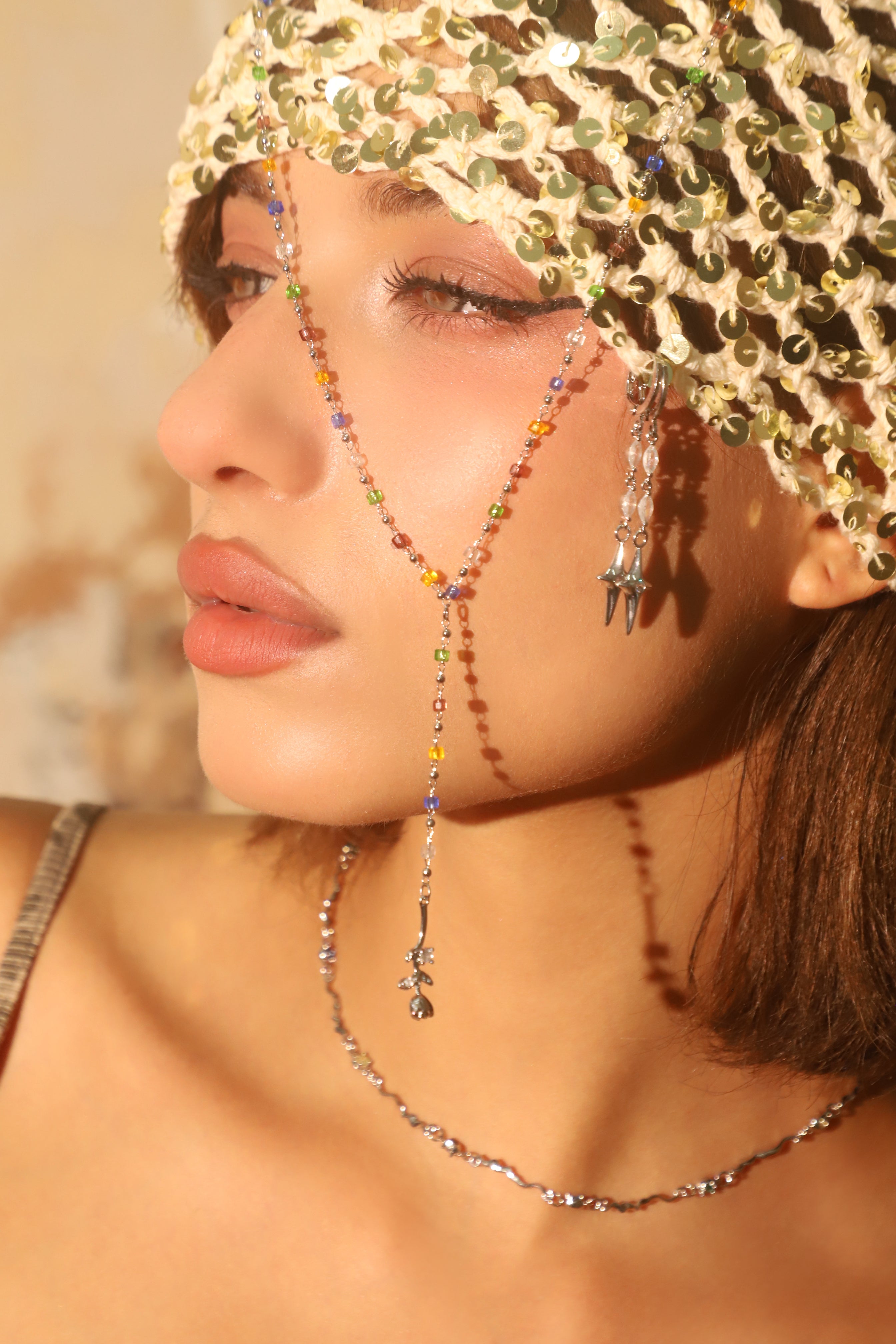 Palladium White Gold Plated Color Gem Rose Lariat Long Necklace