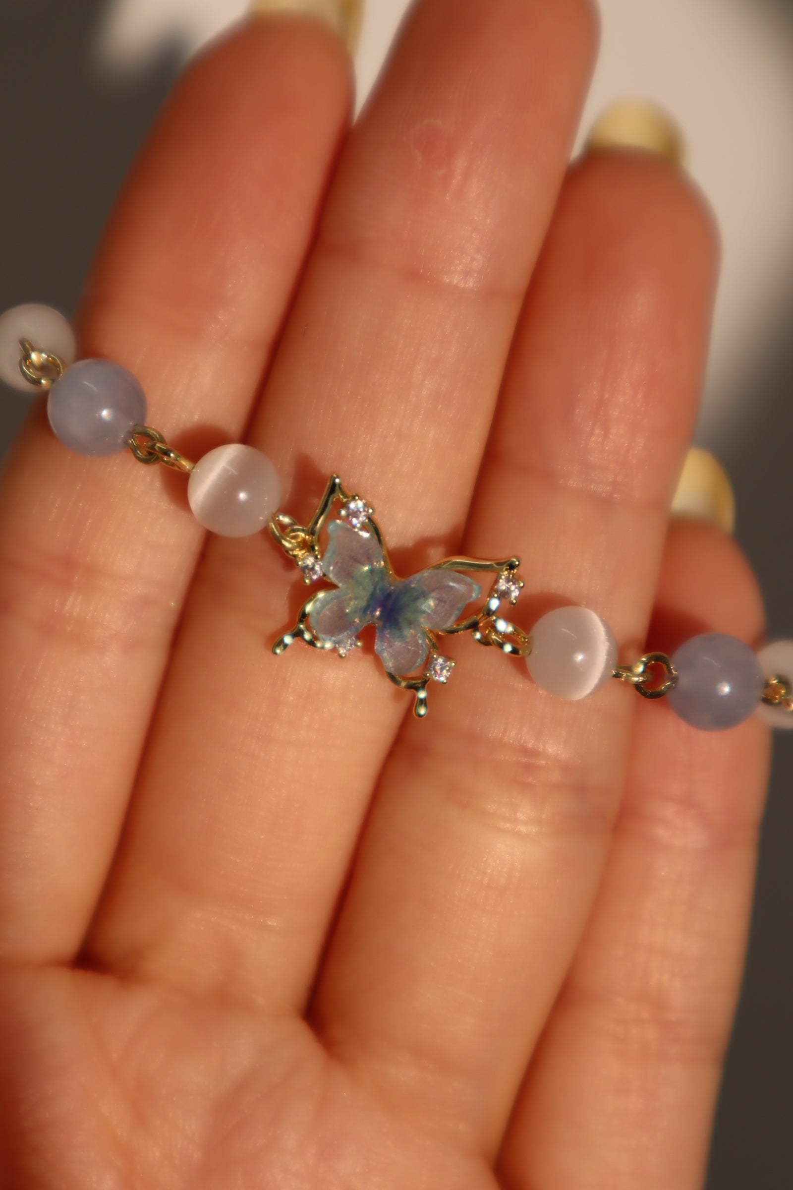 14K Real Gold Plated Blue Butterfly Moonstone Bracelet