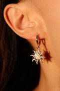 18K Real Gold Plated White Opal Sun Earrings