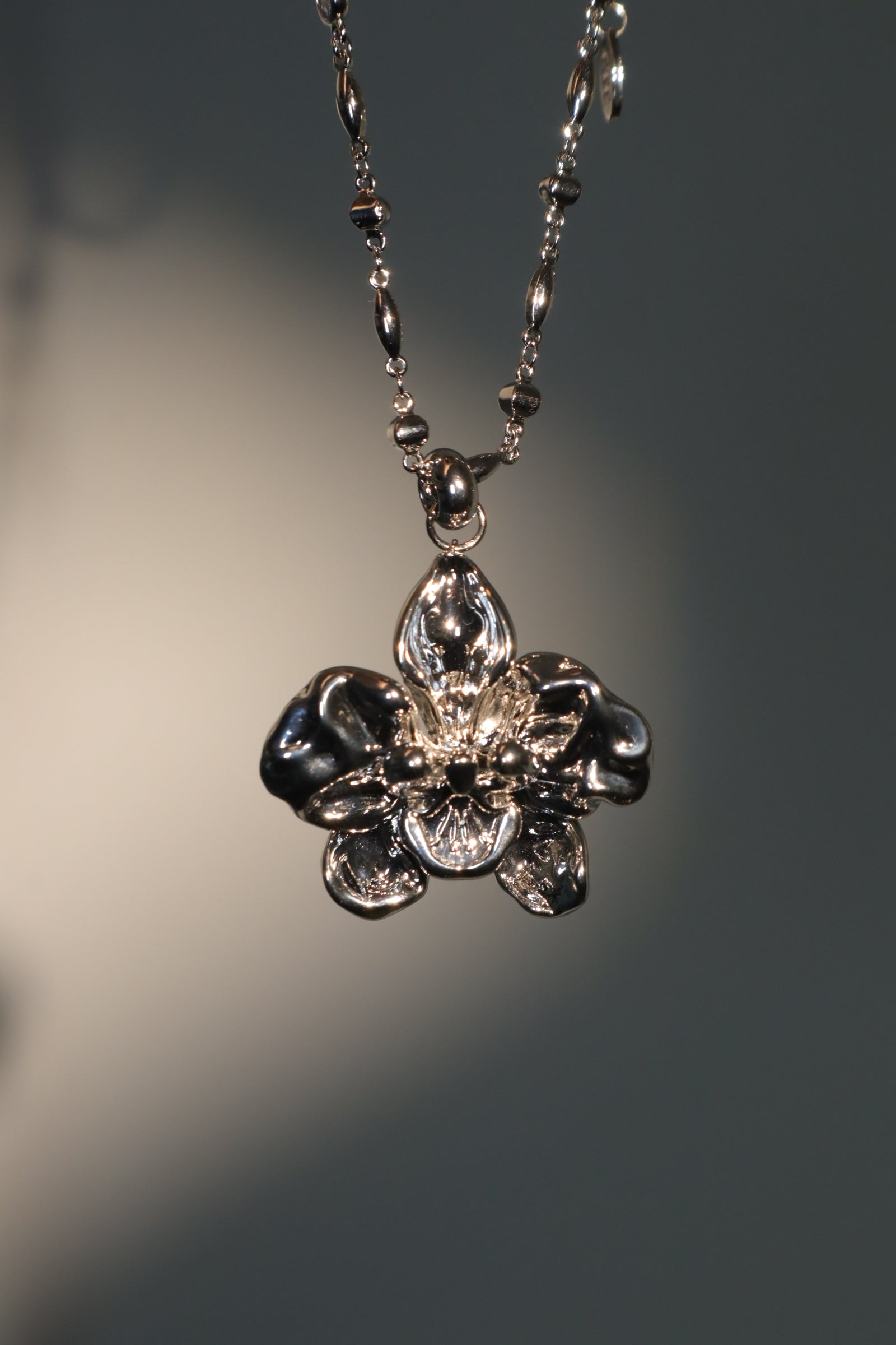 Palladium White Gold Plated Orchid Necklace