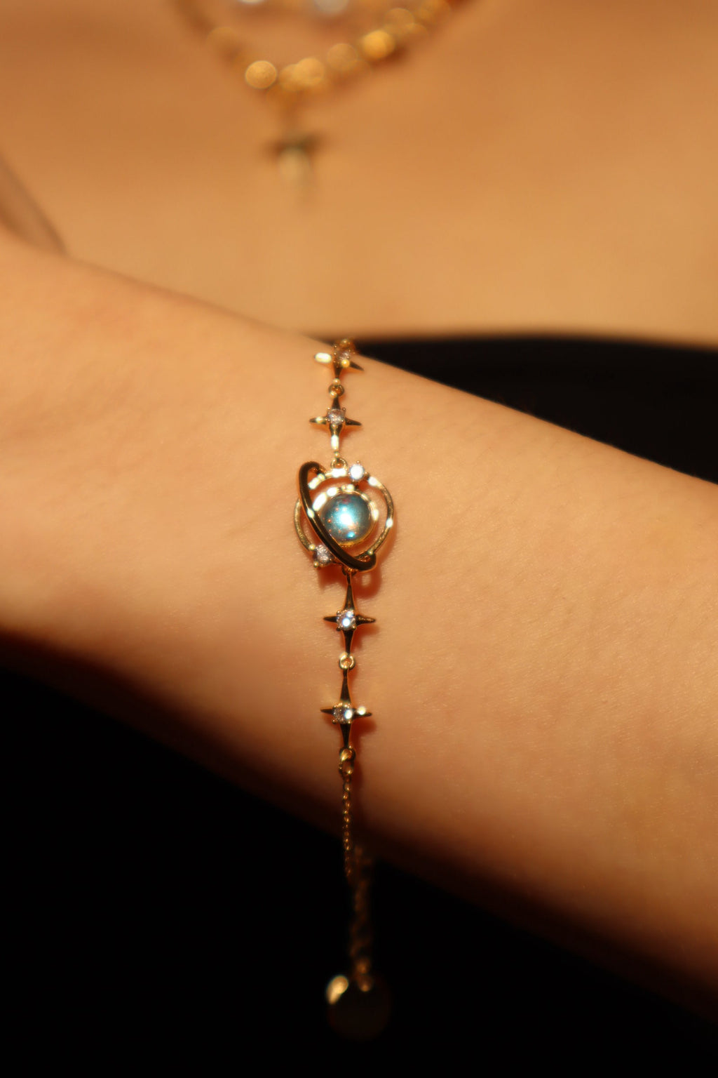 18K Real Gold Plated Moonstone Saturn Star Bracelet