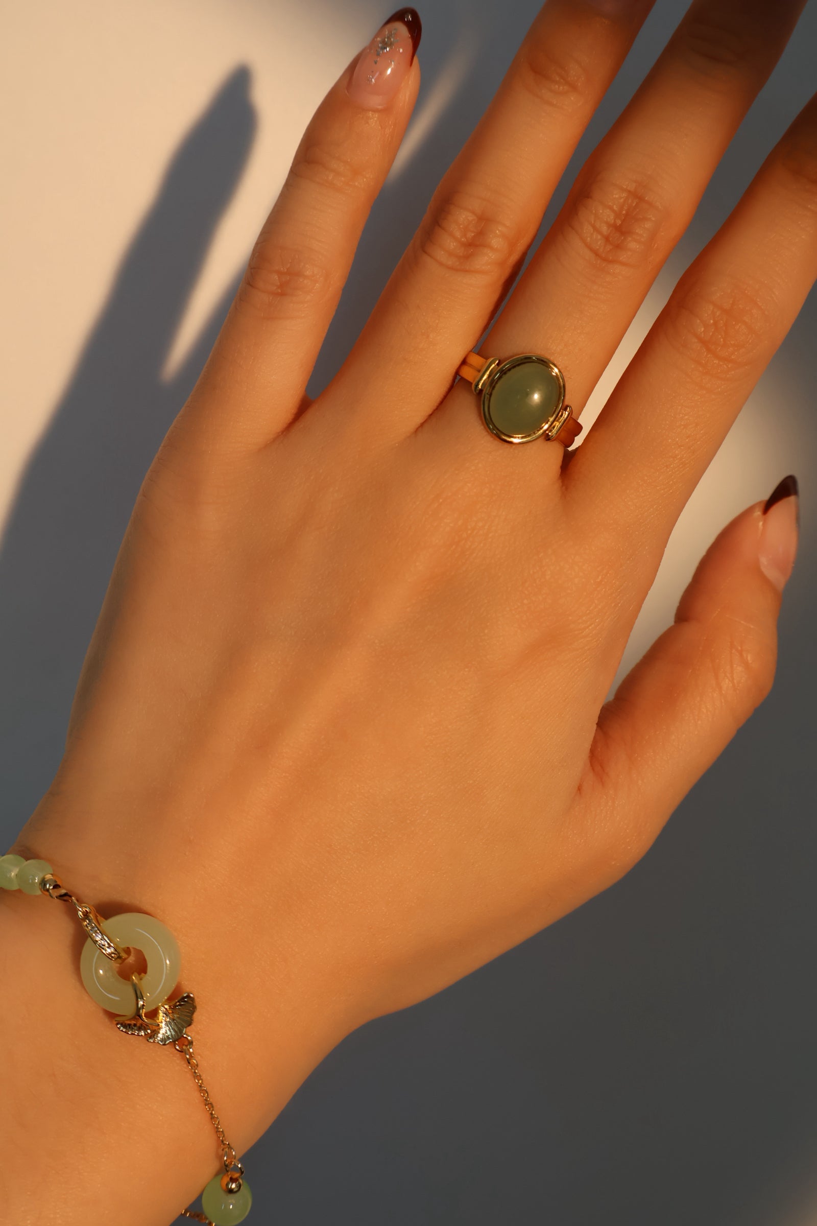 18K Real Gold Stainless Steel Natural Jade Ring