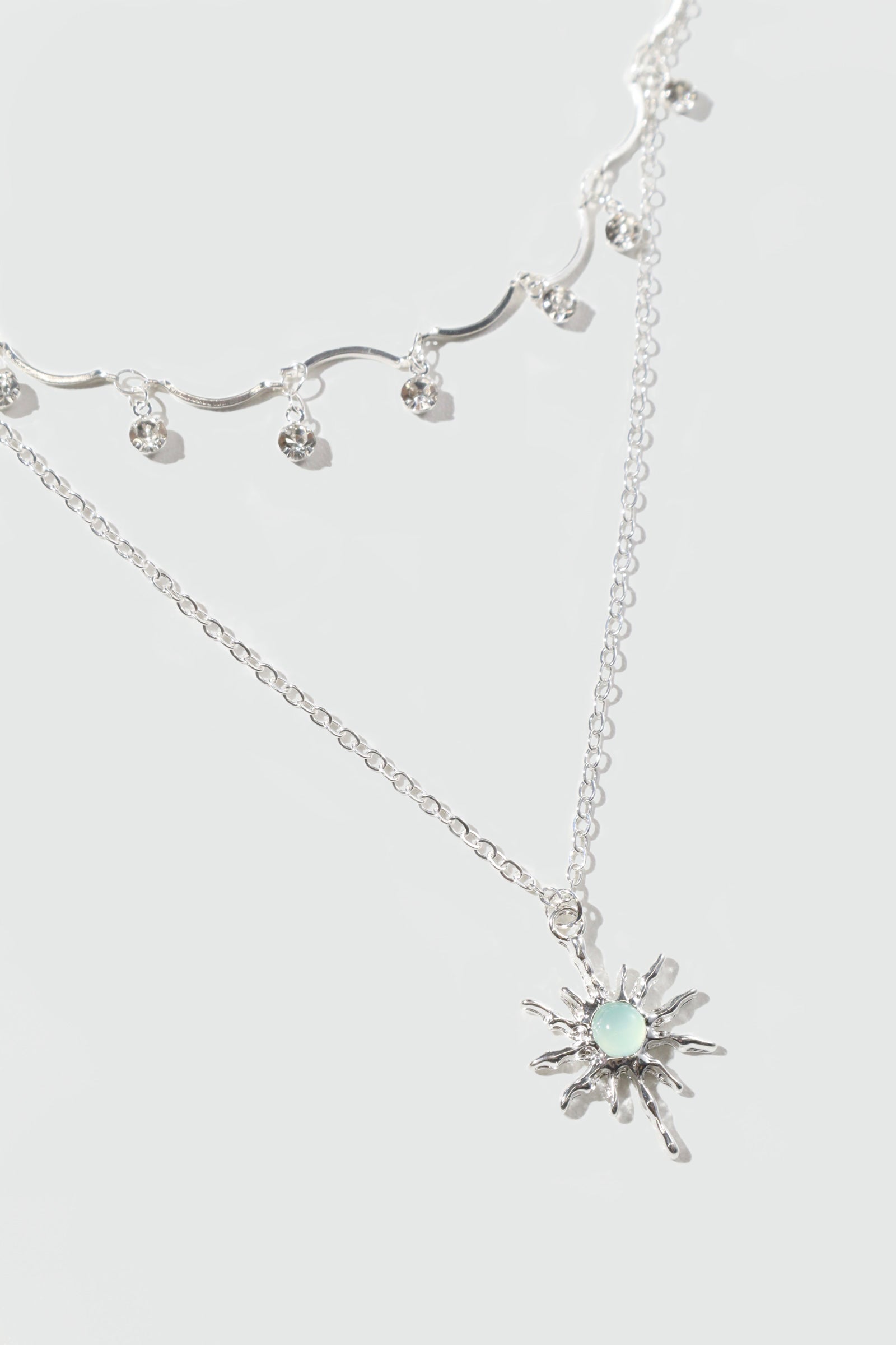 Palladium White Gold Plated Pole Star Wave Layer Necklace