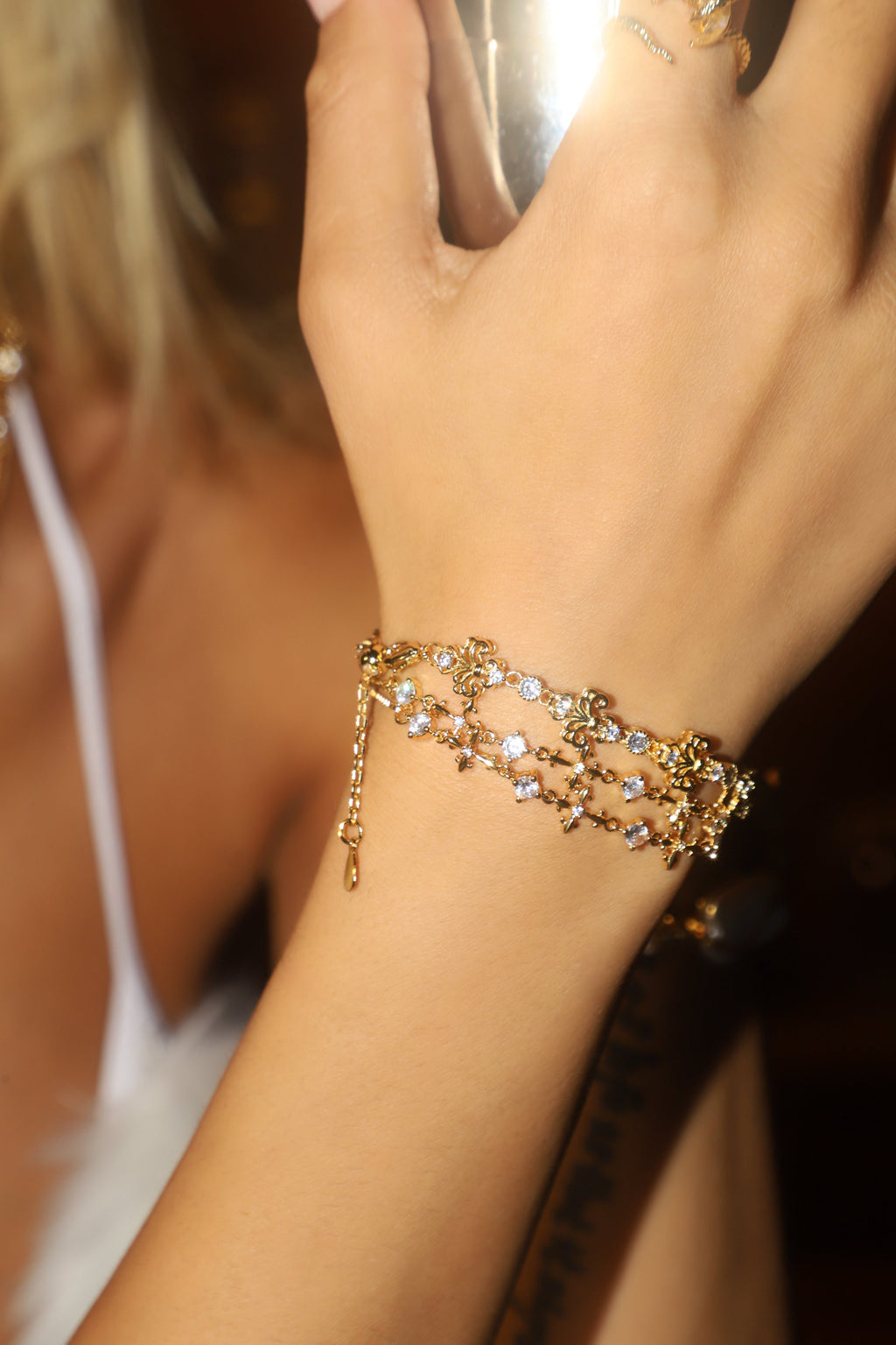 18K Real Gold Plated Multi Diamond Cross Bracelet
