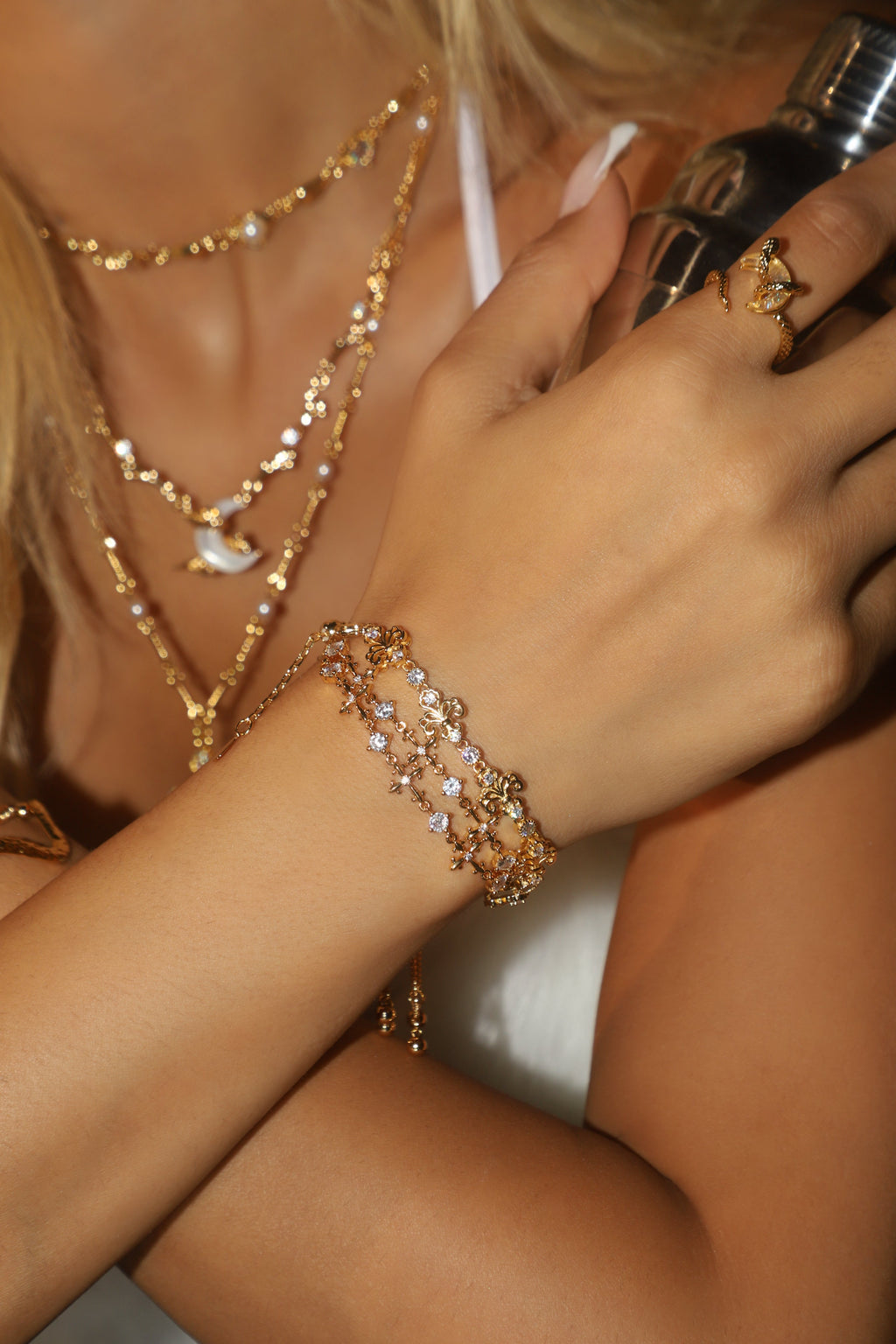 18K Real Gold Plated Multi Diamond Cross Bracelet