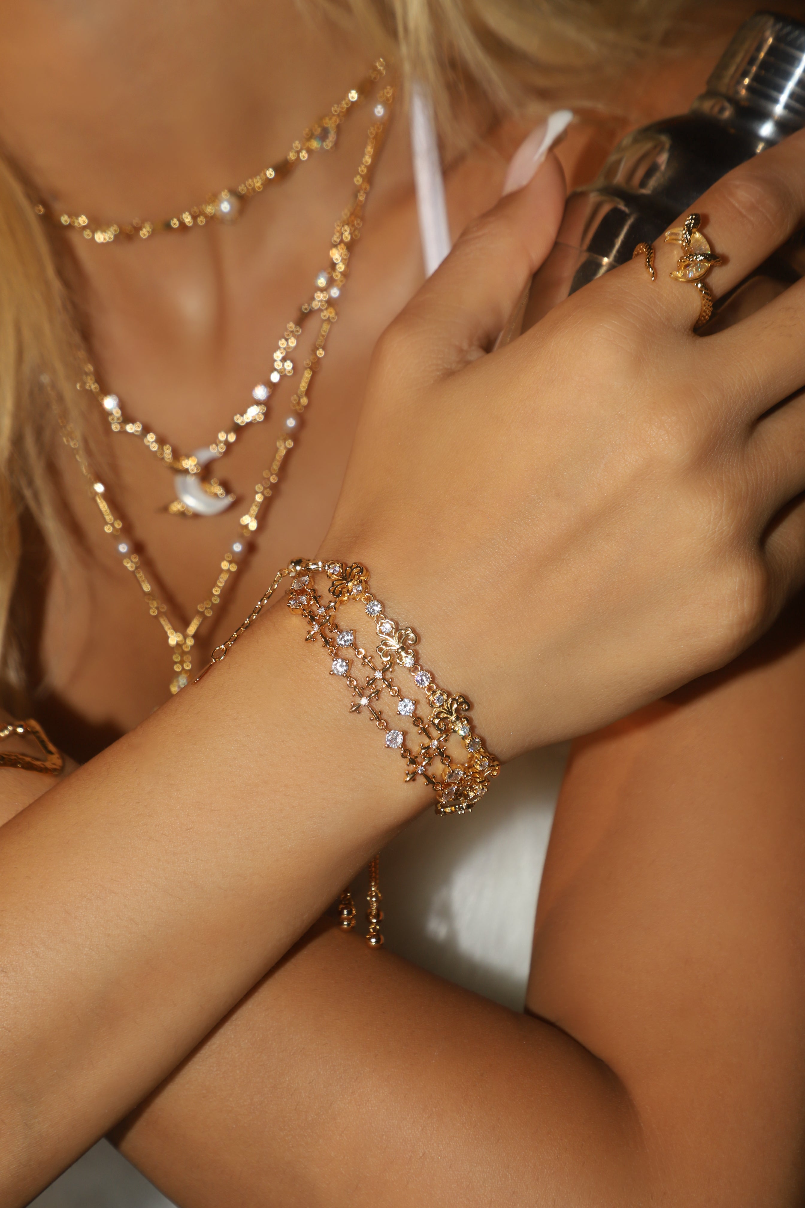 18K Real Gold Plated Multi Diamond Cross Bracelet