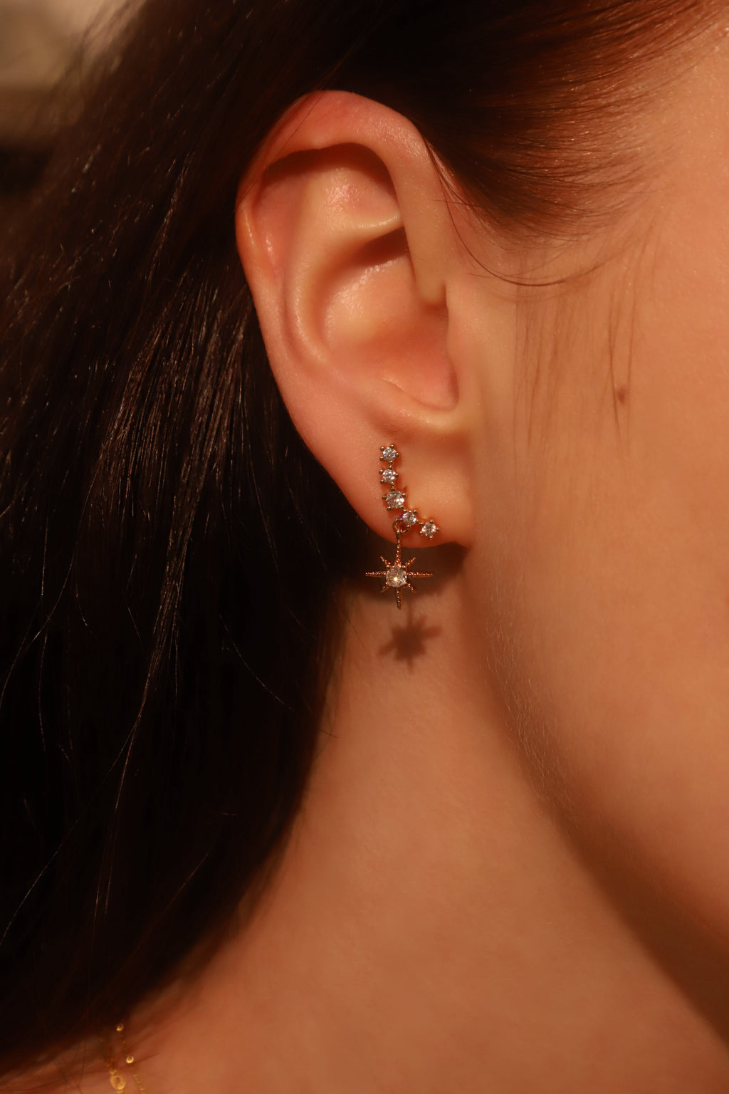 14K Real Gold Plated Smiling Pole Star Earrings