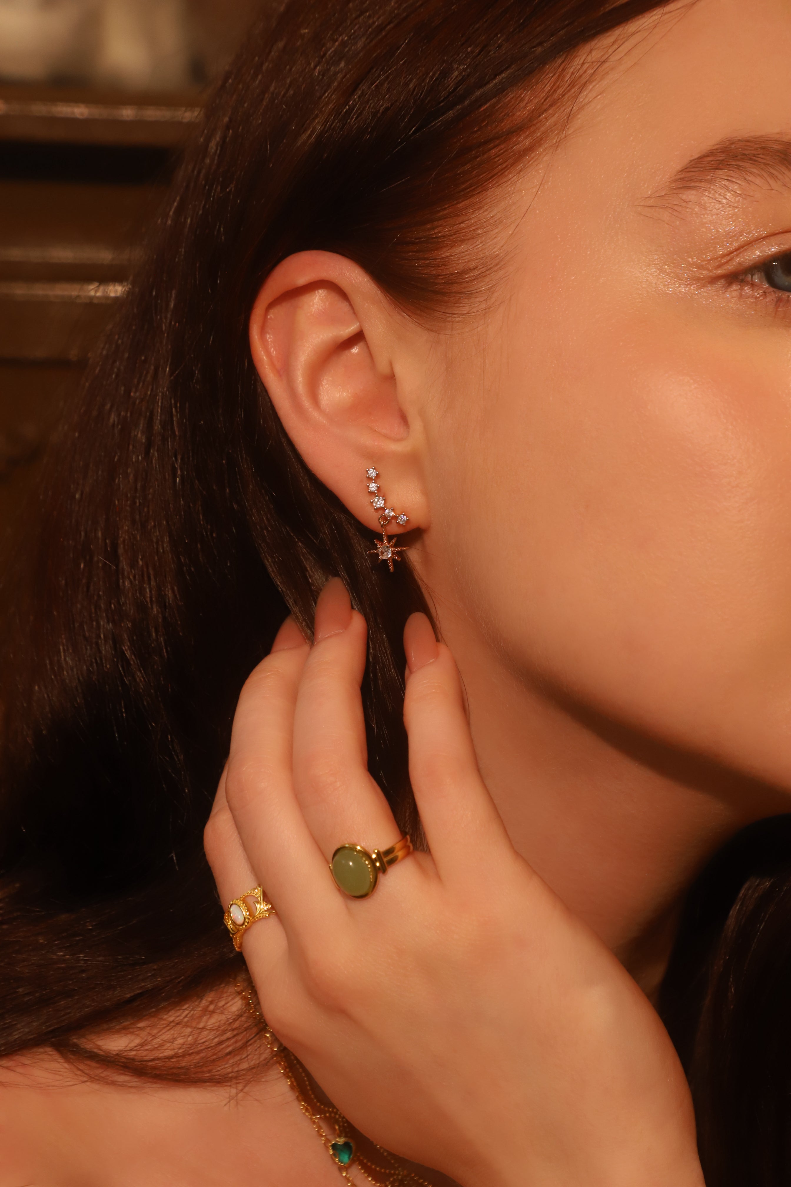 14K Real Gold Plated Smiling Pole Star Earrings