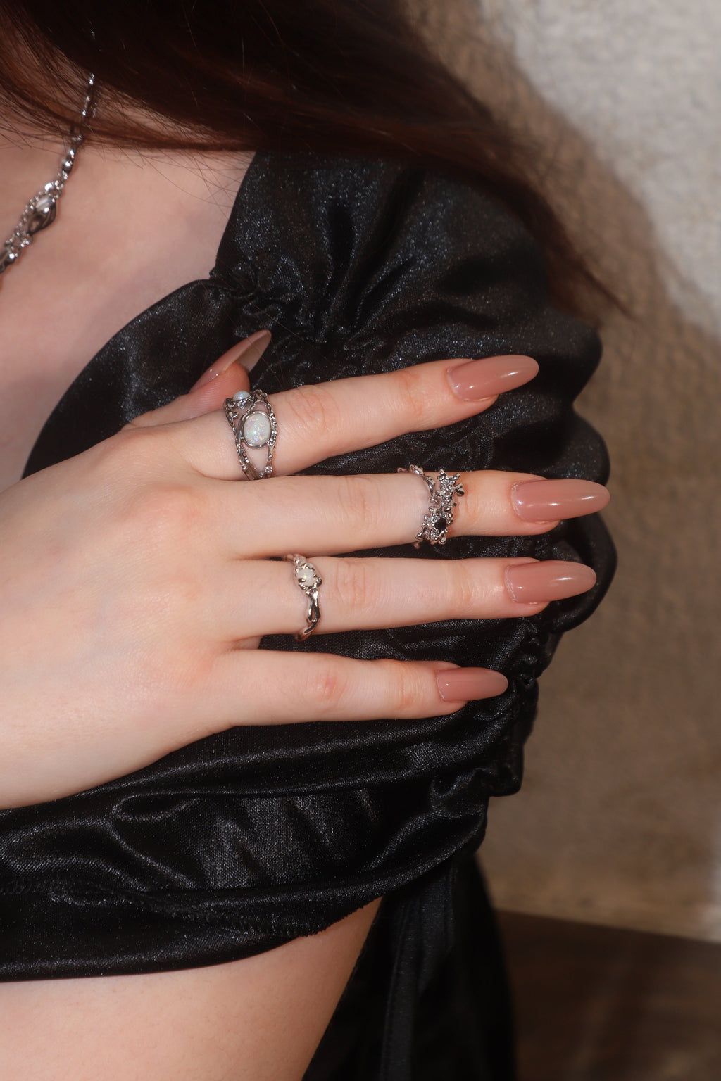 Black Gem Blossom Ring