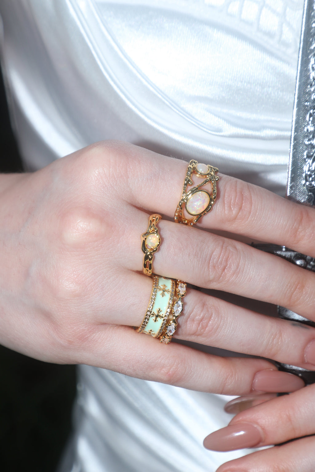 18K Real Gold Plated White Opal Crown Ring