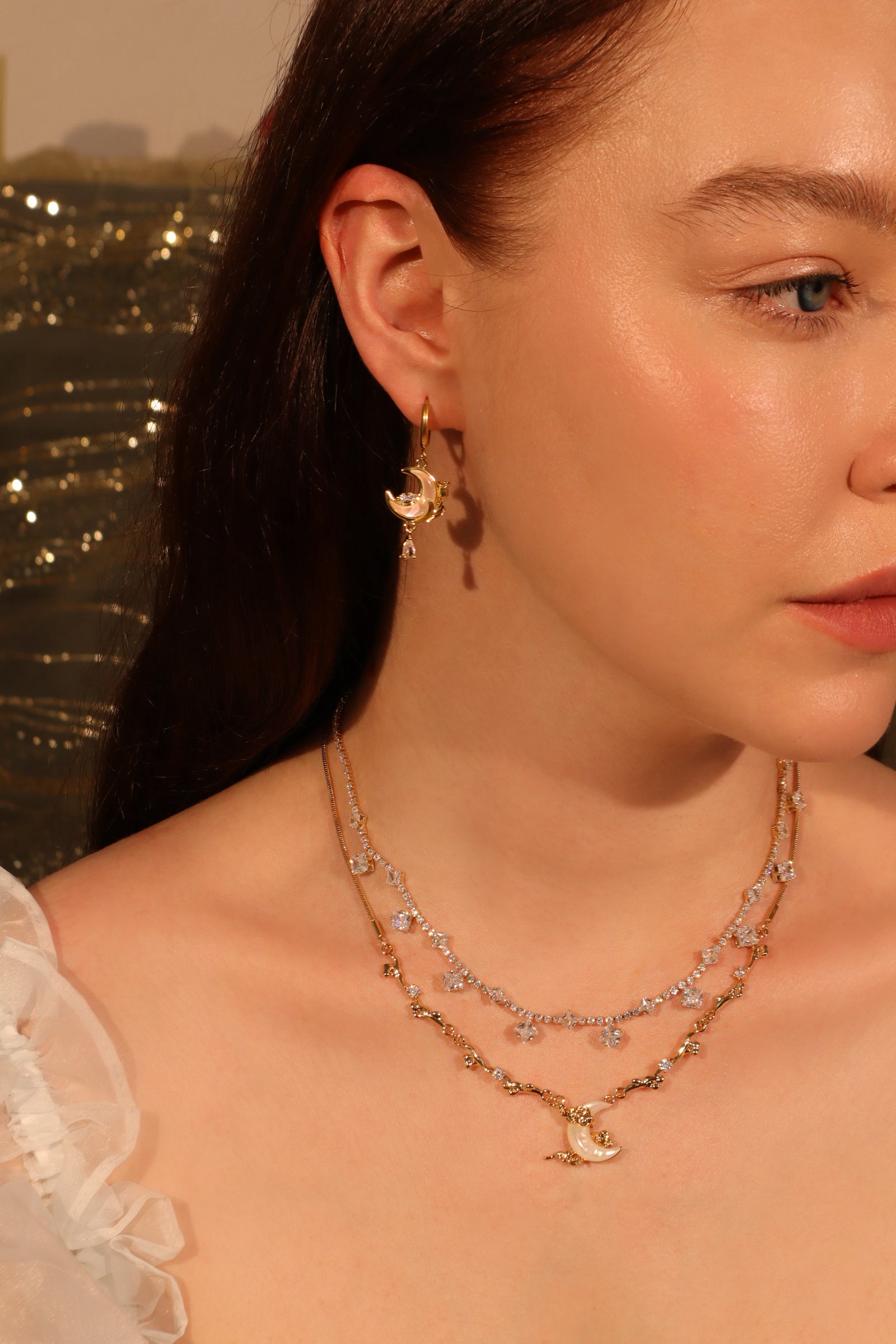 18K Real Gold Plated Diamonds Natural Shell Moon Necklace