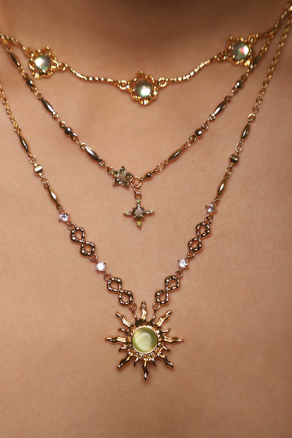 18K Real Gold Plated Green Opal Sun Necklace
