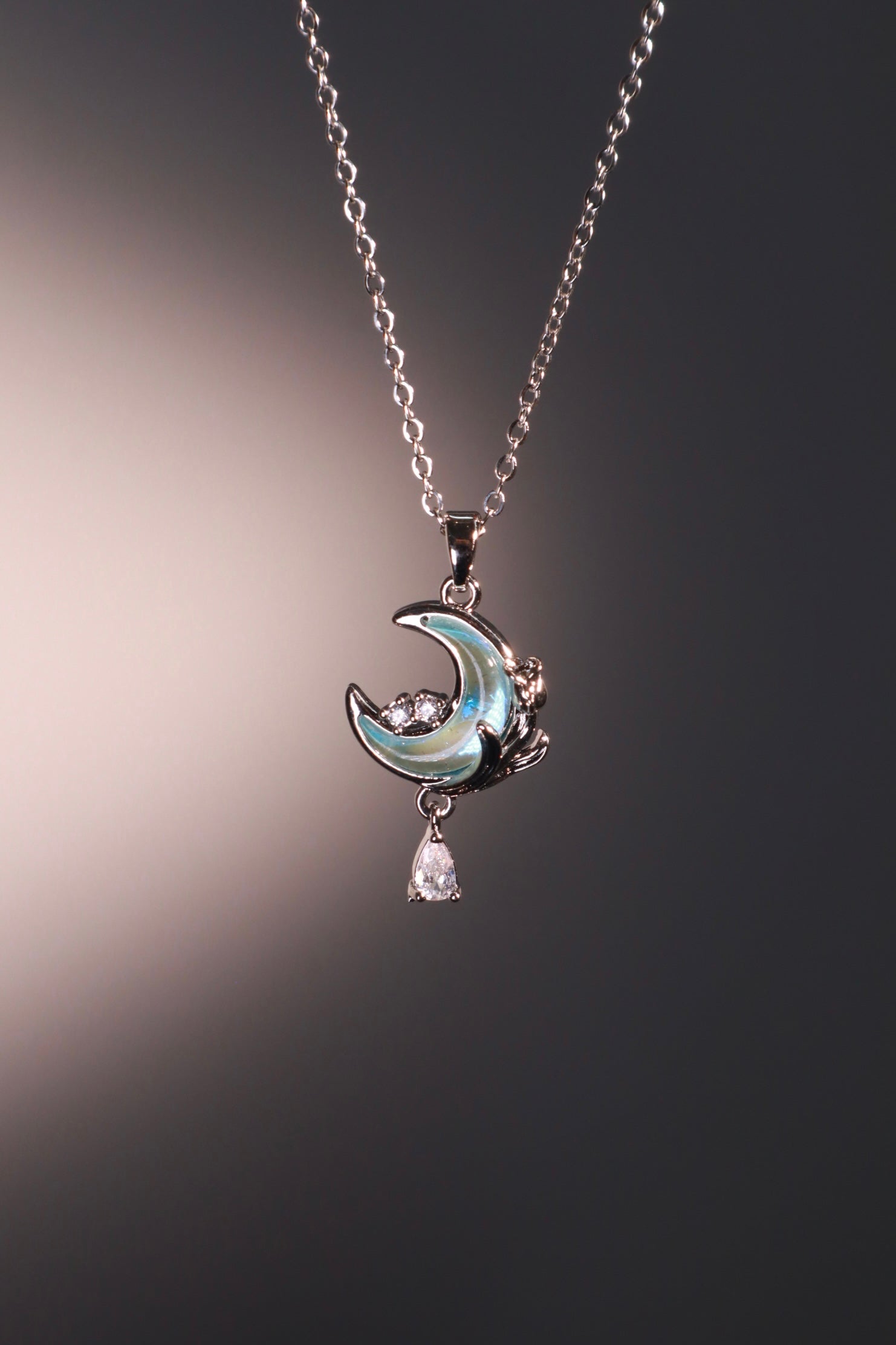 Blue Moonstone Rose Moon Necklace