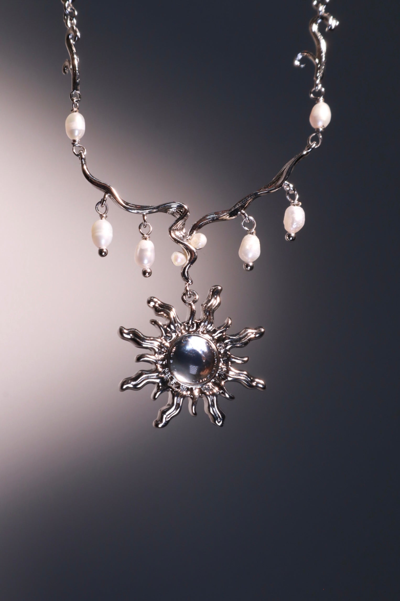 Palladium White Gold Plated White Opal Sun Pearls Necklace