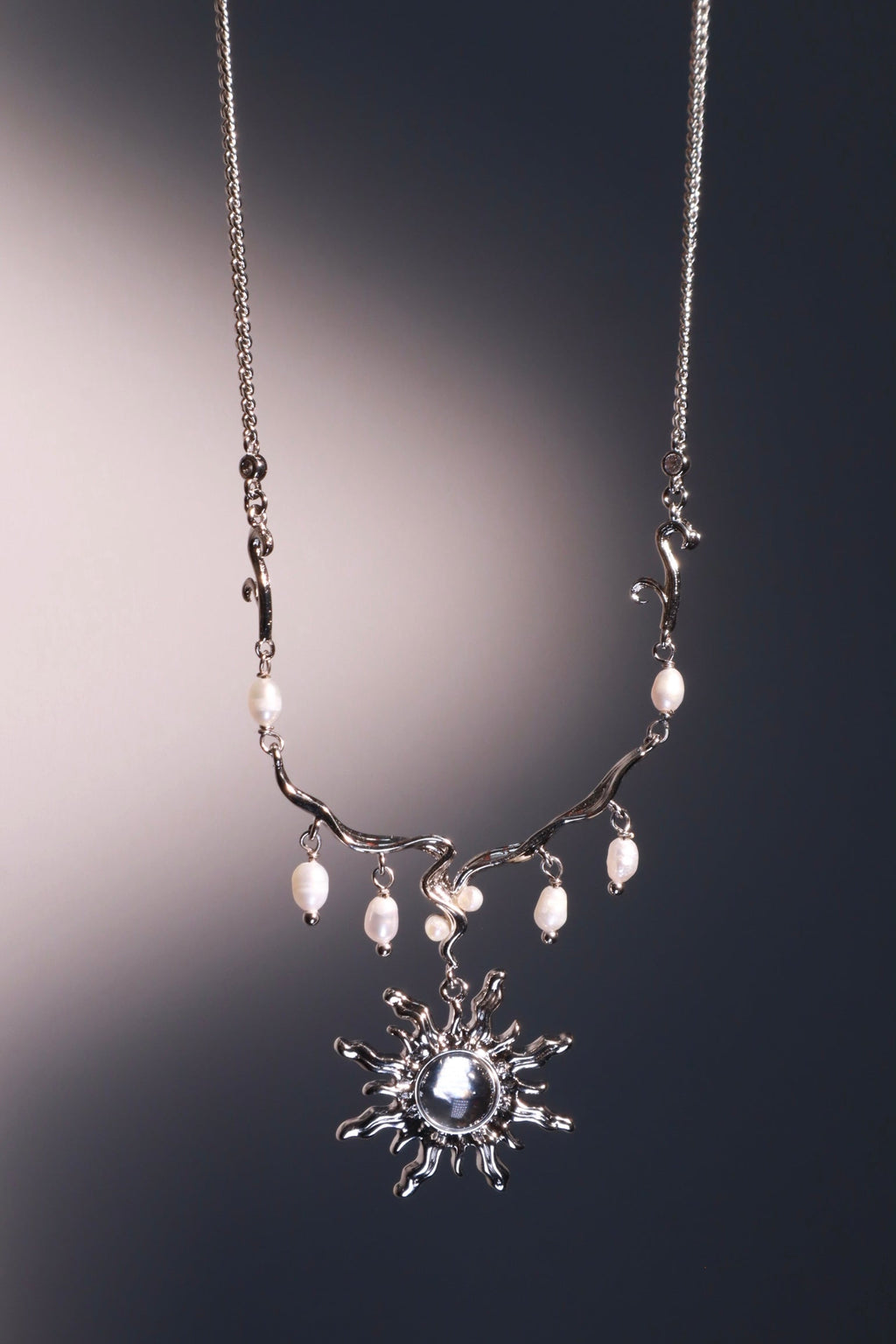 Palladium White Gold Plated White Opal Sun Pearls Necklace