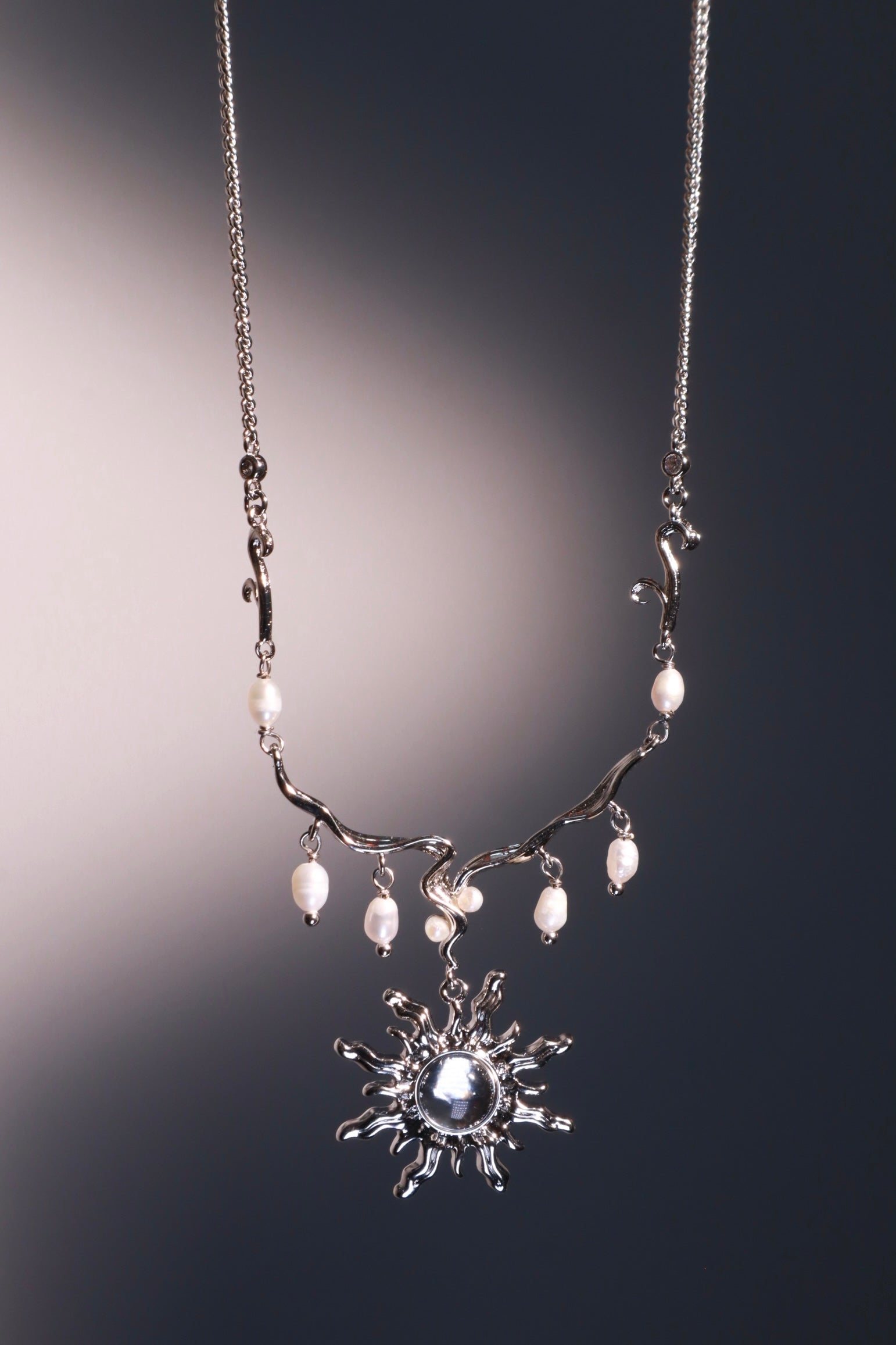 Palladium White Gold Plated White Opal Sun Pearls Necklace