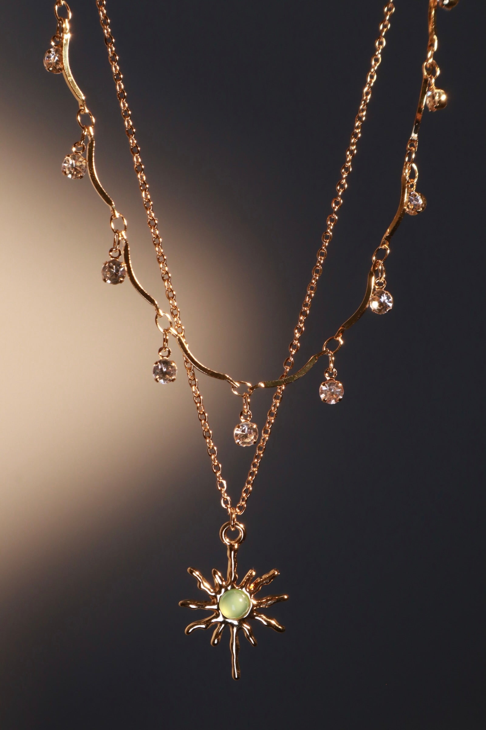 18K Real Gold Plated Pole Star Wave Layer Necklace