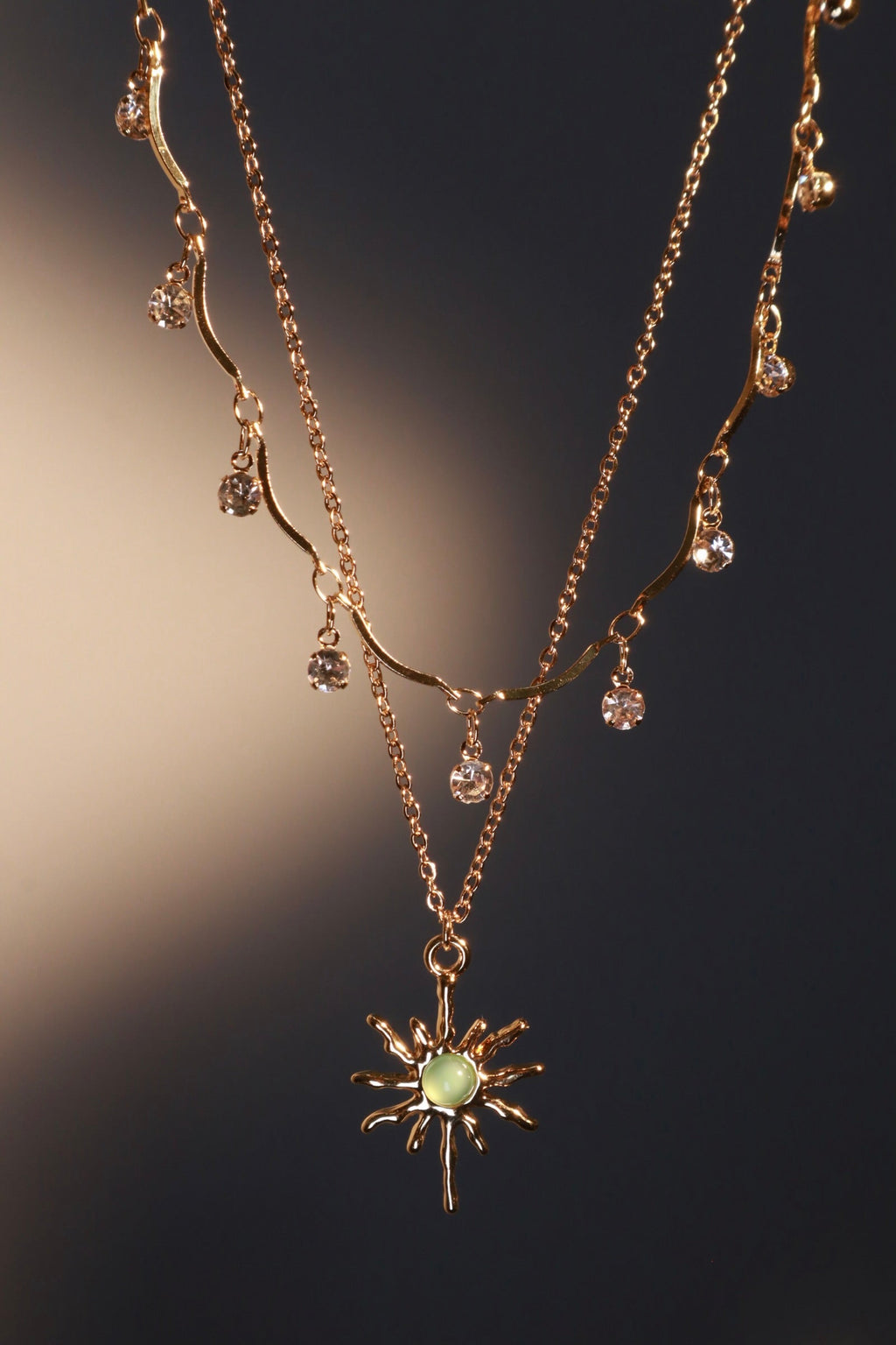 18K Real Gold Plated Pole Star Wave Layer Necklace