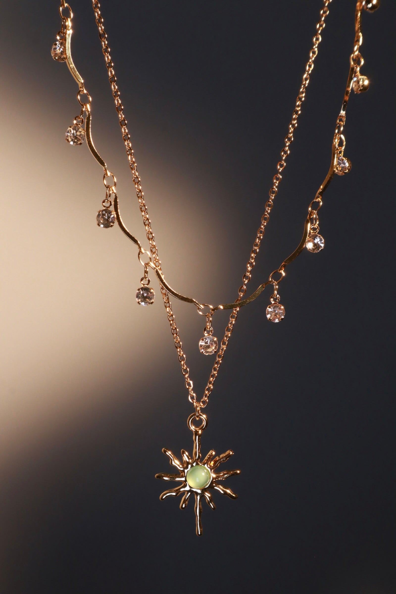 18K Real Gold Plated Pole Star Wave Layer Necklace
