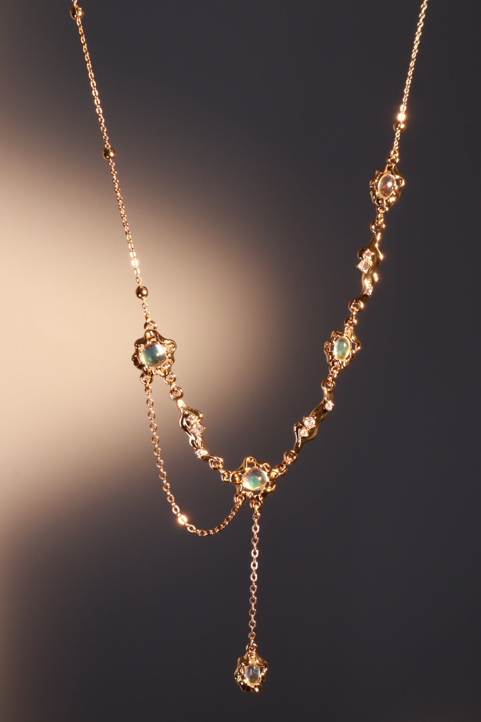 18K Real Gold Plated Multi Opal Dangle Necklace