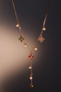 18K Gold Stainless Steel Color Petal Lariat Necklace
