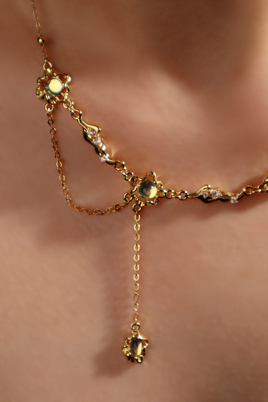18K Real Gold Plated Multi Opal Dangle Necklace