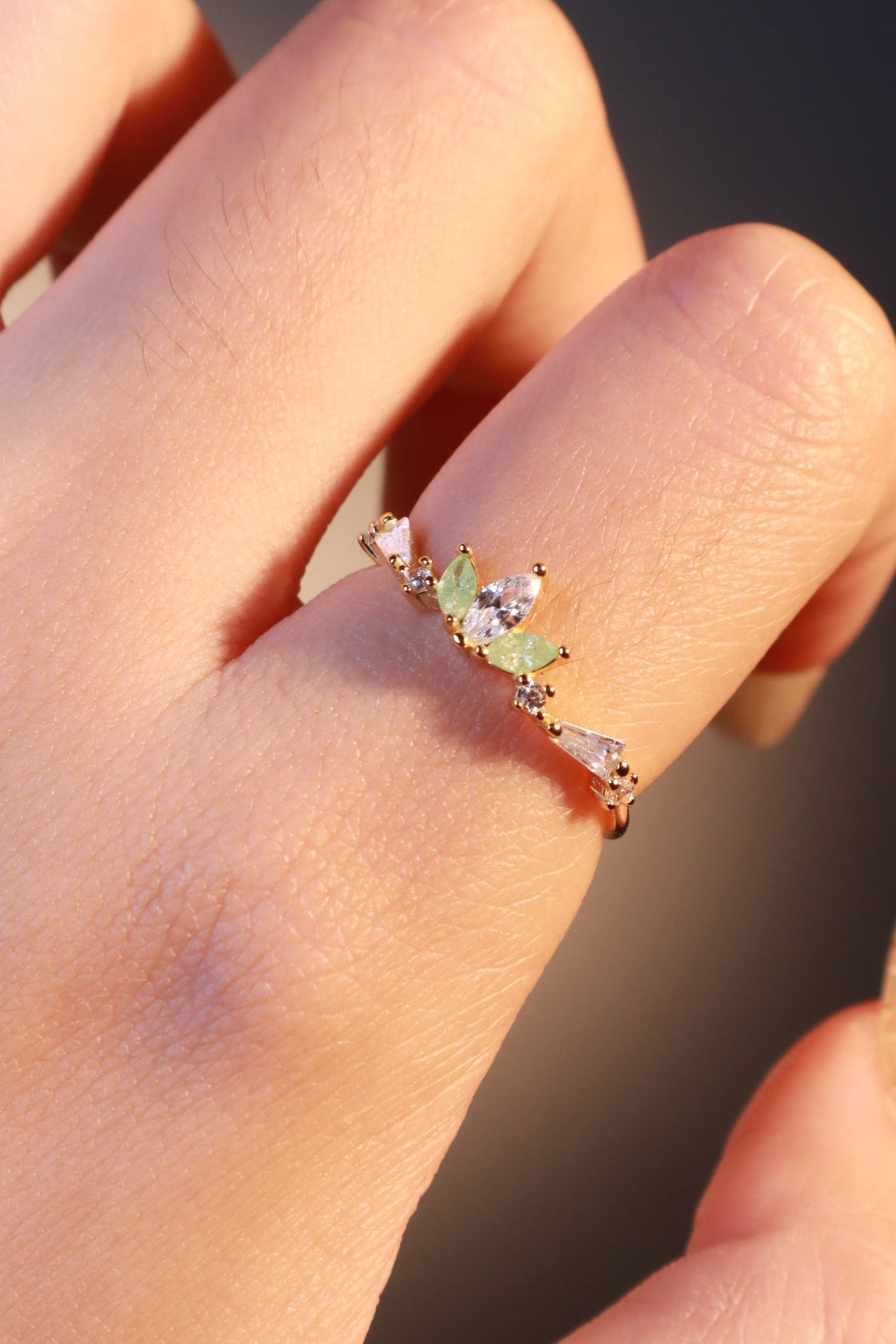 18K Gold Vermeil Green Gem Clover Ring