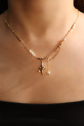 18K Real Gold Plated Saturn Pearls Necklace