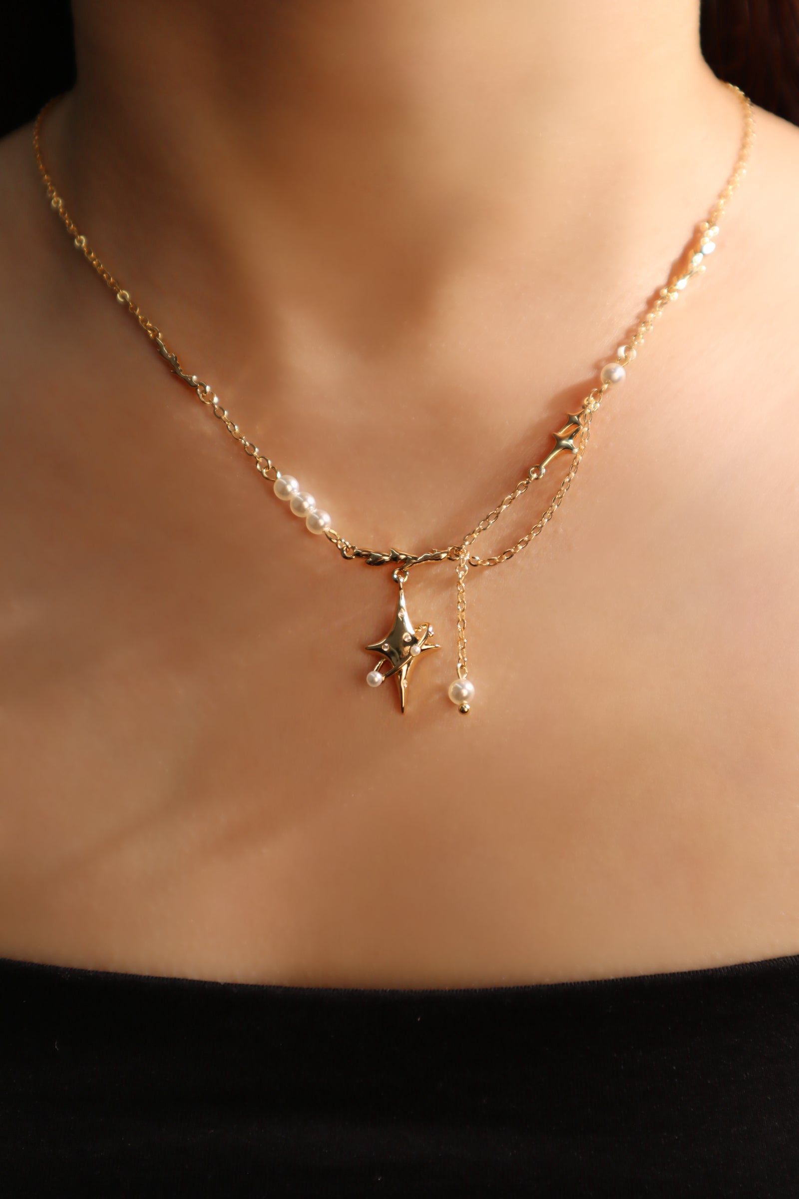 18K Real Gold Plated Saturn Pearls Necklace