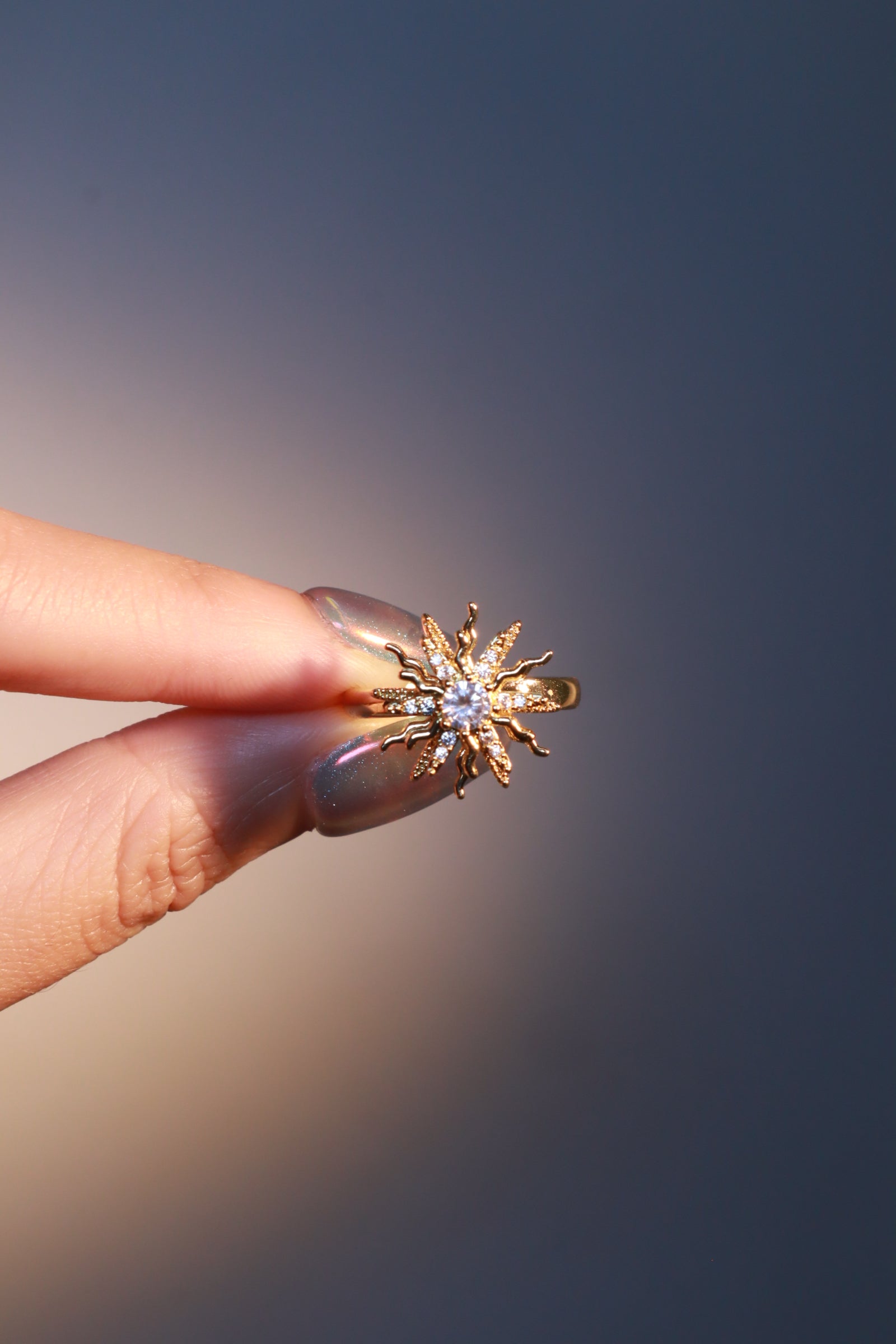 18K Gold Stainless Steel Spinning Diamond Sun Ring